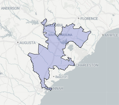 Map of South Carolina showing US House District 6